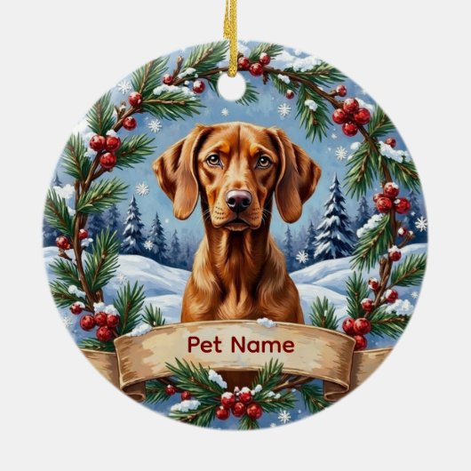 Personalized Vizsla Christmas セラミックオーナメント (裏面)