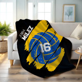 Personalized Volleyball Blue and Yellow フリースブランケット