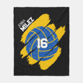 Personalized Volleyball Blue and Yellow フリースブランケット (正面)