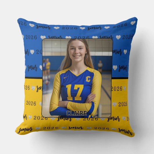 Personalized Volleyball Blue and Yellow Senior クッション (正面)