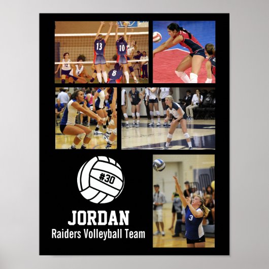 Personalized Volleyball Photo Collage Name Team # ポスター (正面)