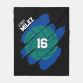 Personalized Volleyball Player Blue and Green フリースブランケット (正面)