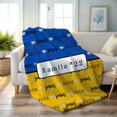 Personalized Volleyball Senior blue and yellow フリースブランケット