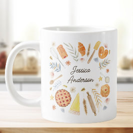 Personalized Watercolor Baking Pastry Chef ジャンボコーヒーマグカップ