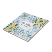 Personalized Watercolor Blue Italian Lemon Floral タイル (側面)