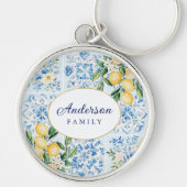 Personalized Watercolor Blue Italian Tile Lemon キーホルダー (正面)