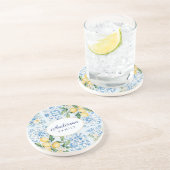 Personalized Watercolor Blue Italian Tile Lemon コースター (側面)