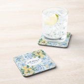 Personalized Watercolor Blue Italian Tile Lemon コースター (右側)