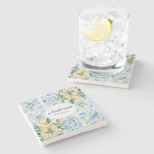 Personalized Watercolor Blue Italian Tile Lemon ストーンコースター (横)