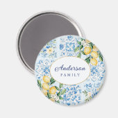 Personalized Watercolor Blue Italian Tile Lemon マグネット (正面/裏面)