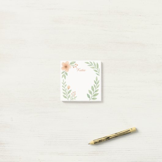 Personalized Watercolor Botanical Sticky Notes ポストイット (デスク上)
