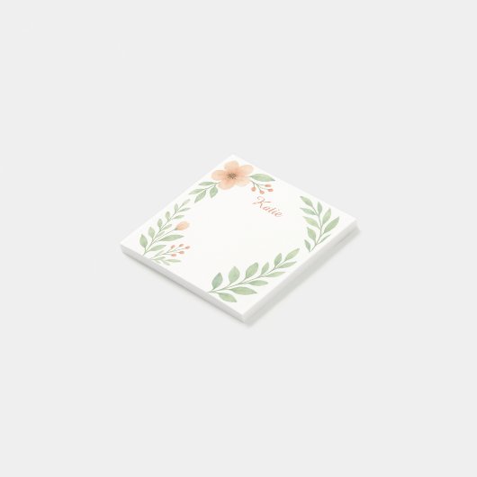 Personalized Watercolor Botanical Sticky Notes ポストイット (アングル)