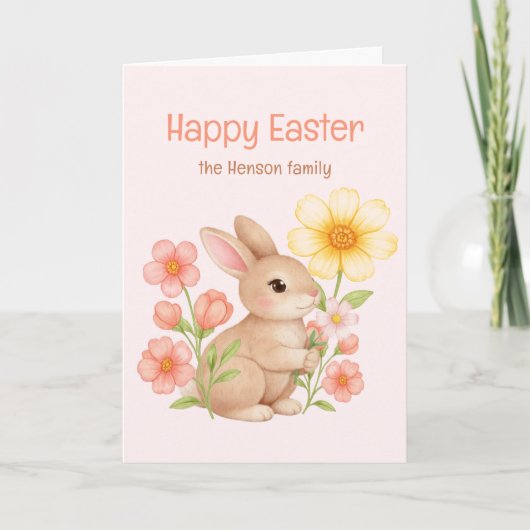 Personalized Watercolor Bunny Happy Easter シーズンカード (正面)