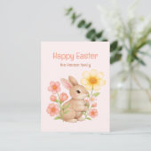 Personalized Watercolor Bunny Happy Easter  シーズンポストカード (スタンド正面)