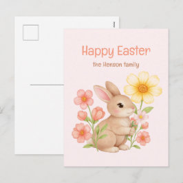 Personalized Watercolor Bunny Happy Easter  シーズンポストカード
