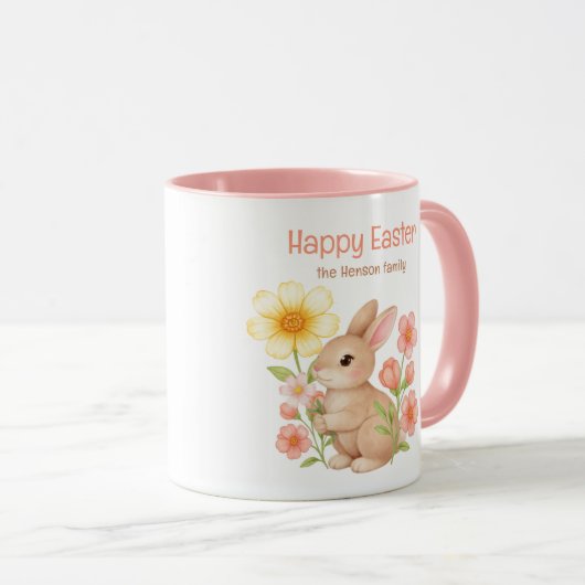 Personalized Watercolor Bunny Happy Easter  マグカップ (正面右)