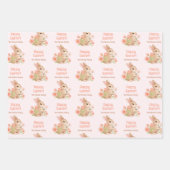 Personalized Watercolor Bunny Happy Easter ラッピングペーパーシート (正面3)