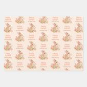 Personalized Watercolor Bunny Happy Easter ラッピングペーパーシート (正面)