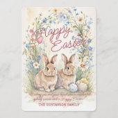 Personalized Watercolor Bunny Pastel Floral Easter シーズンカード (正面)