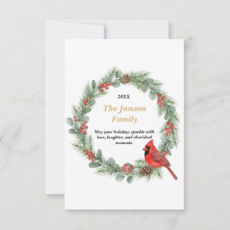 Personalized Watercolor Cardinal Christmas Wreath 出欠カード