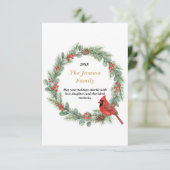 Personalized Watercolor Cardinal Christmas Wreath 出欠カード (スタンド正面)