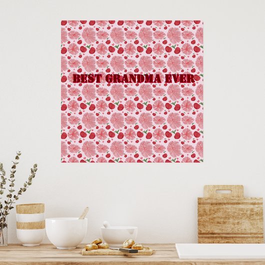 Personalized Watercolor Cherry Floral Pattern,  ポスター (キッチン)