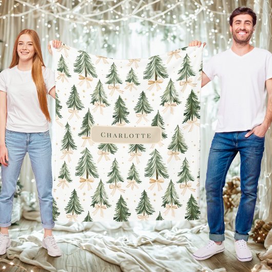 Personalized Watercolor Christmas Tree Blanket フリースブランケット