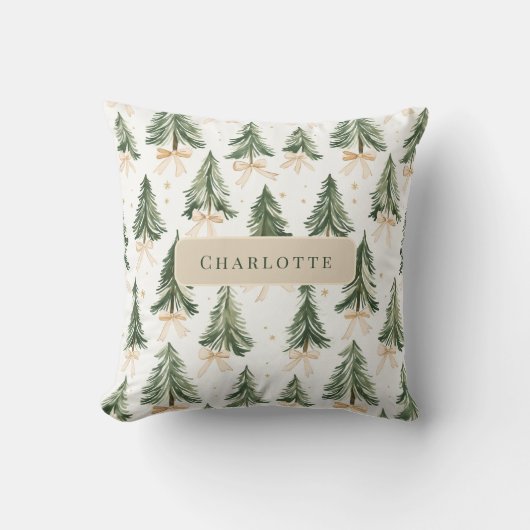 Personalized Watercolor Christmas Tree Name  クッション (正面)