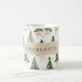 Personalized Watercolor Christmas Tree Name Mug コーヒーマグカップ (中央)