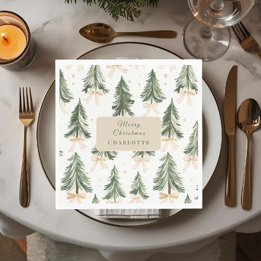 Personalized Watercolor Christmas Tree Napkins スタンダードランチョンナプキン