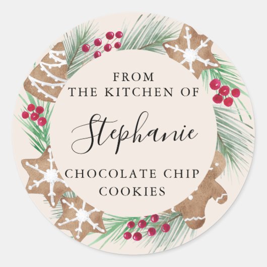 Personalized Watercolor Cookie Exchange ラウンドシール (正面)