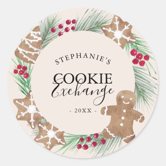 Personalized Watercolor Cookie Exchange ラウンドシール (正面)