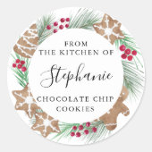 Personalized Watercolor Cookie Exchange ラウンドシール (正面)