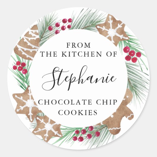 Personalized Watercolor Cookie Exchange ラウンドシール (正面)