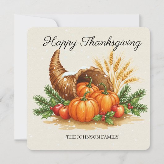 Personalized Watercolor Cornucopia Thanksgiving  カード (正面)