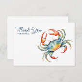 Personalized Watercolor Crab Beach Thank You Cards 出欠カード (正面/裏面)