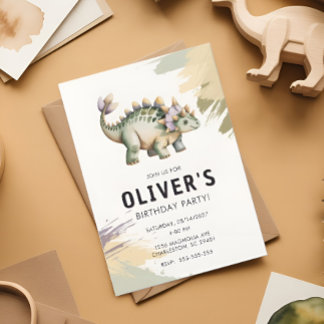 Personalized Watercolor Dinosaur Birthday Party 招待状