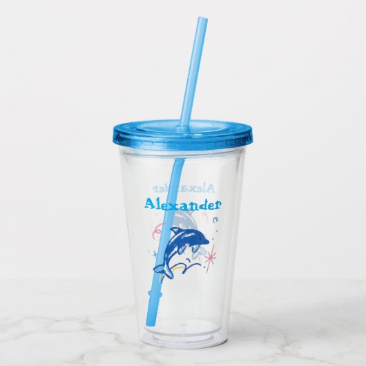 Personalized Watercolor Dolphin Acrylic Cup アクリルタンブラー (裏面)
