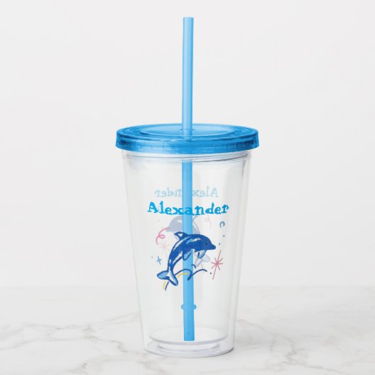 Personalized Watercolor Dolphin Acrylic Cup アクリルタンブラー (正面)