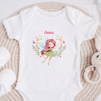 Personalized Watercolor Fairy Baby Girl Bodysuit  ベビーボディスーツ