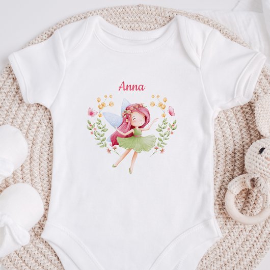 Personalized Watercolor Fairy Baby Girl Bodysuit  ベビーボディスーツ