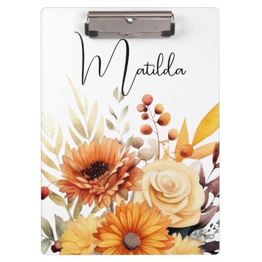 Personalized Watercolor floral  クリップボード (正面)