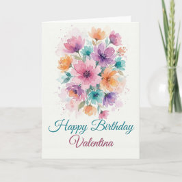 Personalized Watercolor Floral Birthday Card カード
