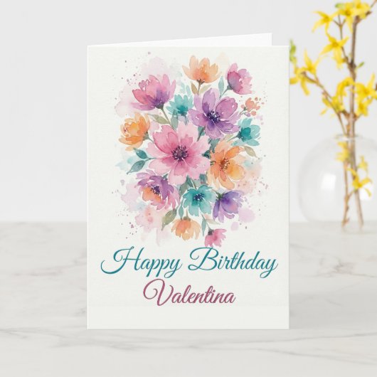 Personalized Watercolor Floral Birthday Card カード (黄色い花)
