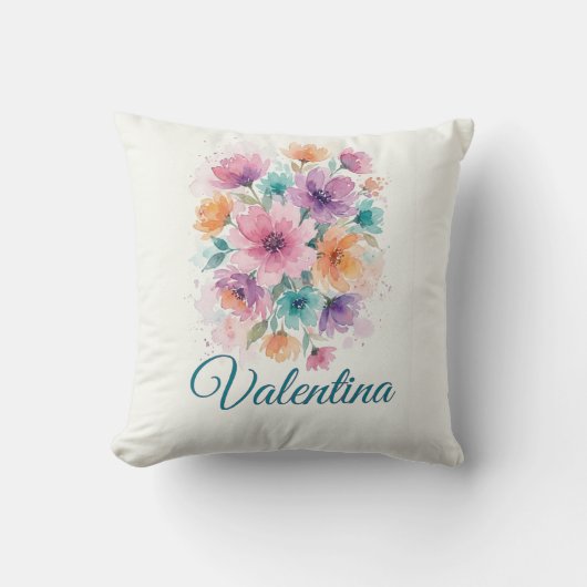 Personalized Watercolor Floral Bouquet Name Throw  クッション (正面)