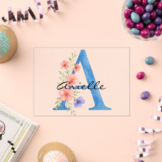 Personalized Watercolor Floral Letter A monogram アクリル招待状 (インサイチュ (お祝い))