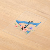 Personalized Watercolor Floral Letter A monogram アクリル招待状 (レイダウン)