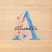 Personalized Watercolor Floral Letter A monogram アクリル招待状 (正面)