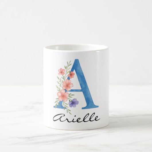 Personalized Watercolor Floral Letter A monogram コーヒーマグカップ (中央)