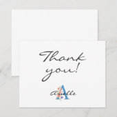 Personalized Watercolor Floral Letter A monogram サンキューカード (正面/裏面)